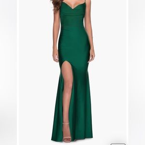 La Femme Emerald Jersey Gown